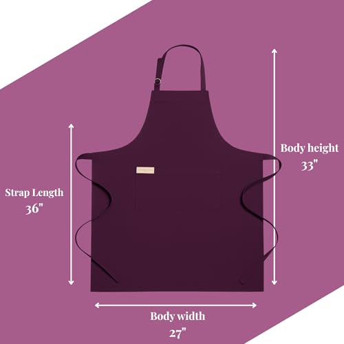 Image of Kitchen Apron - 100% Cotton, Adjustable Neck strap, Large Pocket - Unisex Apron for Men & Women - Cooking, Baking, BBQ, Gardening - Solid Colours, Striped and Checkered Patterns