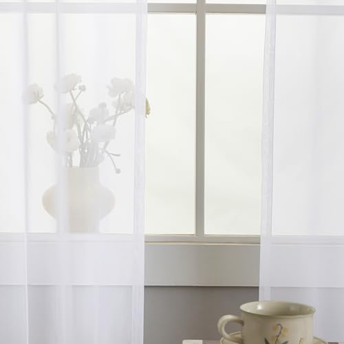 Image of White Sheer Curtains 84 inch Length 2 Panels Set, Airy Soft-Touching Rod Pocket Voile Drapes for Living Room /Bedroom, Sheer Curtain Panels Set 84 inch Inches Long, Light Filtering, Each 52 inch W x 84 inch L