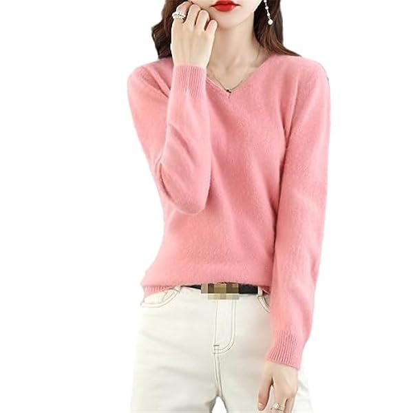 Mink Cashmere Dames V-hals Trui Herfst en Winter Warm Houden Casual Breien Basic Mode Top
