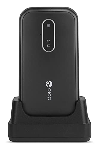 Doro 6620 Téléphone Portable 3G à Clapet Débloqué pour Seniors avec Grandes Touches, Touche d'Assistance avec GPS et Socle Chargeur Inclus (Noir/Blanc) [Version Française]