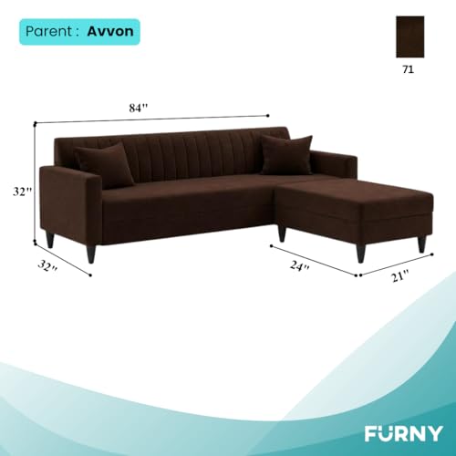 Image of Furny Aveira 4 Seater Fabric Sofa Set with Ottoman (Brown) | Soft Velvet Fabric | Modern Design | Comfortable Seating | Living Room Furniture