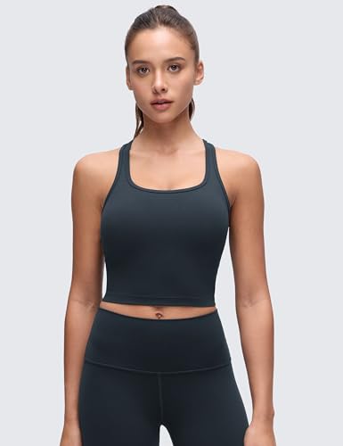 Image of CRZ YOGA Butterluxe Racerback Crop Tank Tops | Light Support, Removable Pads, Yoga, Extremely Soft, Scoop Neck, Longline Sports Bras for Women