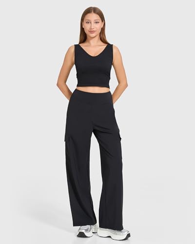 MOOSLOVER Women Wide Leg Cargo Pants with Pokets High Waisted Stretch Lounge Palazzo Casual Work Trousers4