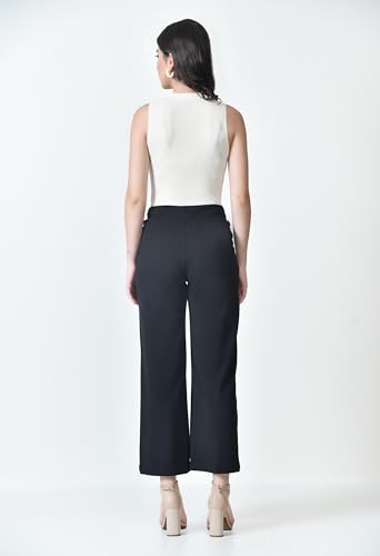 Image of Women's High Waist Straight Fit Trousers,Solid Korean Stretchable Pants for Women, Regular Fit Elastic Waist Full Length Formal Trouser,Casual,Office Wear