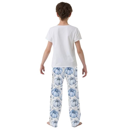 Pajama Pants Watercolor Blue Pumpkin Spiders PJ Bottoms Sleepwear Lounge Sleep Pant with Pockets3