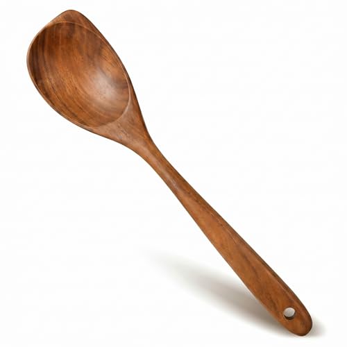 Wooden Spoon for Cooking Natural Teak Wood Corner Spoon with Ergonomic Handle Non Stick Safe Utensil for Everyday Kitchen Use