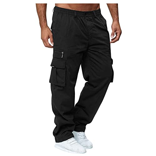Calças cargo homem elásticas Trekking primavera calças mecânicas simples calças bolsos laterais militares, 2#preto, Médio