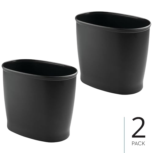 Image of iDesign Slim Plastic Bathroom Trash Can, 2-Pack, Black | Small Garbage Bin, For Bedroom, Office, Desk, Dorm