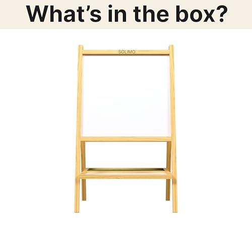Image of Amazon Brand - Solimo 2 in 1 Double Sided Wooden Easel Stand, Whiteboard and Chalkboard, A-Type Foldable, 80 cm x 40 cm, with Tray, for Kids (Kids (Ages 0 to 12 Years), Pack of 1 Item)