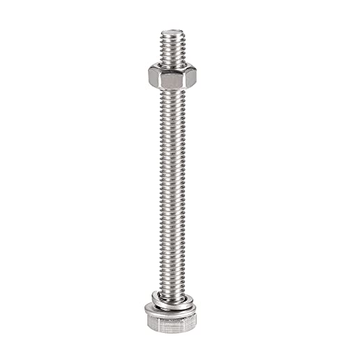 Image of uxcell M6 x 70mm Hex Head Screws Bolts, Nuts, Flat & Lock Washers Kits, 304 Stainless Steel Fully Thread Hexagon Bolts 10 Sets