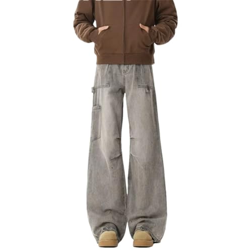 Men Streetwear Distressed Pleated Baggy Cargo Jeans Pants Vintage Clothes Long Trousers