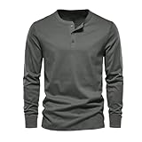 tee shirt homme cotton ete UHouse Henley Homme Manche Longue Leger T-Shirts Respirant Tshirt Basique Teeshirt Décontracté Teeshirts Vêtements Col Tunisien Haut Tennis Habit Gris foncé L