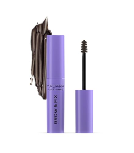 MÁDARA Organic Skincare | GROW & FIX Potenciador de Cejas y Pestañas #4 Marrón Ceniza 4,25 ml – Gel Vegano con Pigmentos Minerales, aporta Color, y favorece el Crecimiento de las Cejas