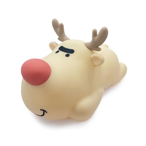 Eco-Friendly Reindeer Night Light - Energy Efficient LED Desk Lamp, Rechargerable Dimmable Nursery Soft Touch Bedside Baby Squishy Night Light, Portable Nightlight for Adults/Kids
