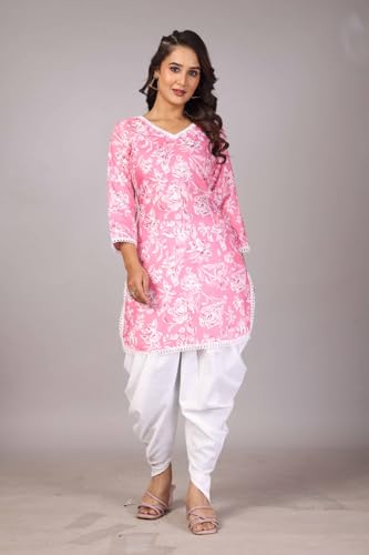 Image of Floral Print Cotton Kurta and Dhoti Set for Women Designer