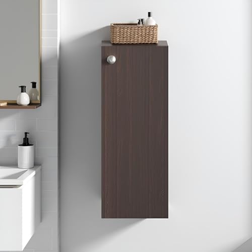 Image of FURNEASER Marbin Modern Engineered Wood Bathroom Storage Cabinet with Door | Wall Mount Utility Organizer for Wash Area, Living Room & Bedroom | Space Saving Multipurpose Unit (Wenge)