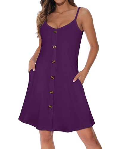 Image of JOELLYUS Summer Dresses for Women Spaghetti Strap Button Down Casual Sundress Beach Cover Up Dress with Pockets 2026