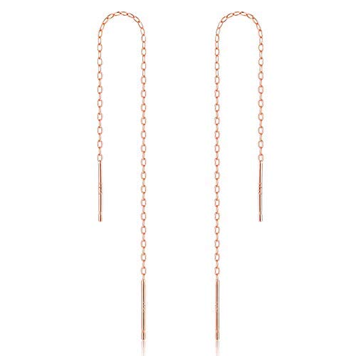 Gintan Sterling Silver Long Chain Threader Earrings,Curved Line Threader Drop Earrings for Women Girls, 4 Inch(Rose Gold)