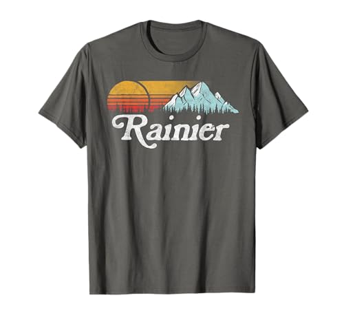 Retro Vibe Mount Rainier Vintage Mountains & Sun Maglietta