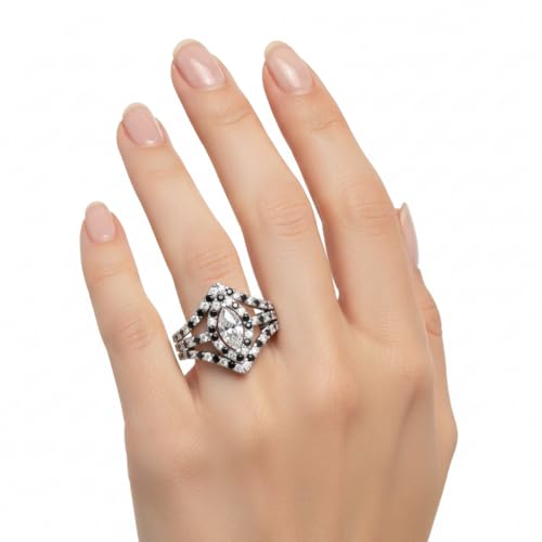 Image of Choose Your Gemstone Royal Empress Ring 925 Sterling Silver Marquise Shape Halo Engagement Rings Ornaments Surprise for Wife Symbol of Love Clarity Comfortable US Size 4 to 12