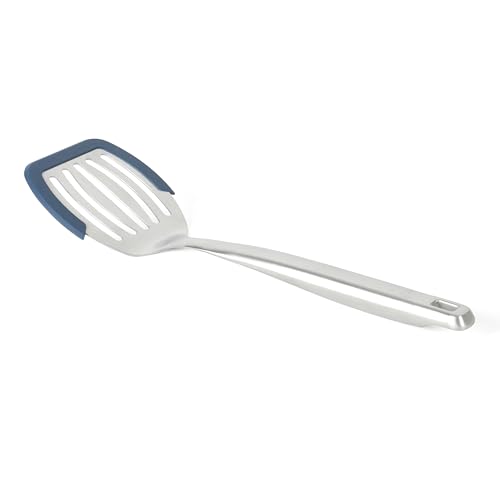 Image of Calphalon Prime Slotted Turner, Stainless Steel Wide Slotted Spatula with Silicone Rim for Nonstick Cookware, Heat Resistant Durable Kitchen Tool for Cooking, Flipping, Draining and Serving