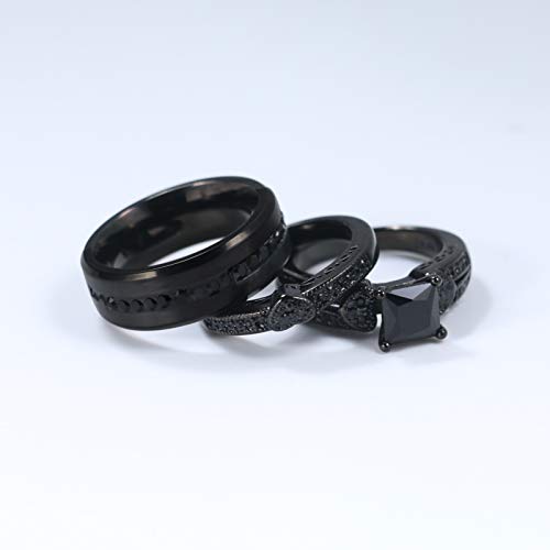 ringheart 2 Rings His and Hers Ring Couple Rings Black Cz Rings Womens Wedding Ring Sets Titanium Steel Mens Wedding Bands3