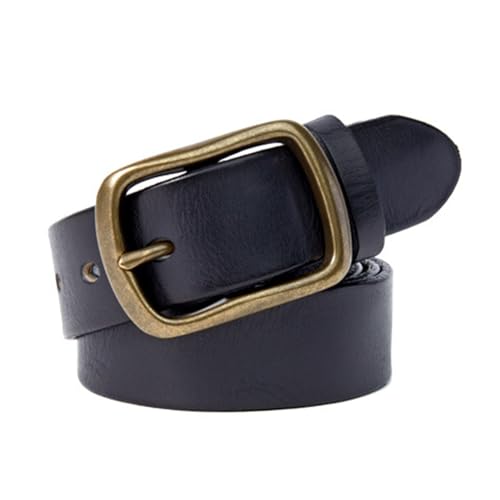 Men's 38mm Casual Jean Belt, Handmade Cowhide Leather With Bronze Single Prong Buckle