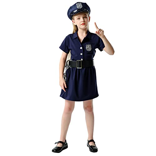 Fajiabao Children's Cosplay Female Police Costume Suit Workwear Secret Service Role-playing Halloween New Girls Performance Costume for 5 6 7 8 Years Old Girls