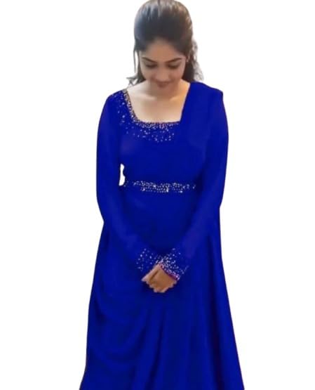 Women's Soild Georgette Regular Fit Round Neck Full Sleeve Gown-image-35