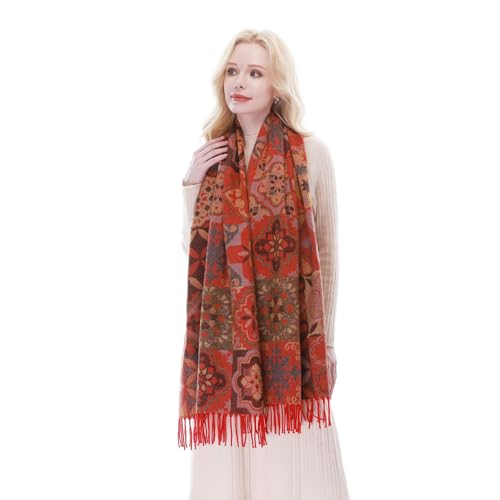 RIIQIICHY Reversible Pashmina Scarf for Women Jacquard Shawl Wrap Scarves3