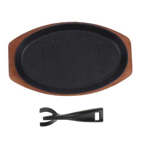 GRIRIW Cast Iron Fajita Plate Sizzling Griddle Pan for Steak Seafood Vegetables with Fork Multi-purpose Household Grill Pan for Bbq Teppanyaki Hotplate Cooking and Serving
