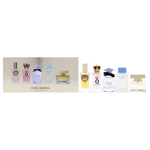 Dolce & Gabbana Mini Collection for Women – 5-Piece Mini Perfume Gift Set, 0.17oz Devotion, Q, Blue Jasmine, The One EDP & 0.15oz Light Blue EDT Sprays