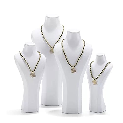 Présentoir collier buste en cuir blanc pour vitrine et salon | Modèle petit - 4
