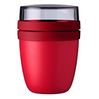 Mepal Müslibecher to go, Klein, praktischer Joghurtbecher to go - Unterteilung für Joghurt & Müsli - Geeignet für Gefrierschrank, Mikrowelle & Spülmaschine - 300 ml + 120 ml - Campus Red