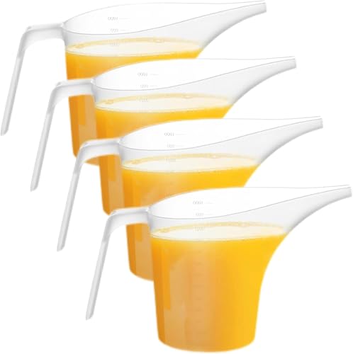 4 Pack Plastic Funnel Pitcher Measuring Cup with Long Spout Large Capacity Easy Pour Cup Perfect for Bakeware Mold Oils Watering Plants(1000ml)