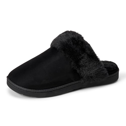 Amazon Essentials Women's Faux Fur Cozy Slippers, Black, 7
