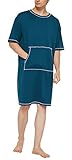slimour Men's Nightshirts with Pockets Men Nightgown Long Men Sleeping Shirt Short Sleeve Navy L