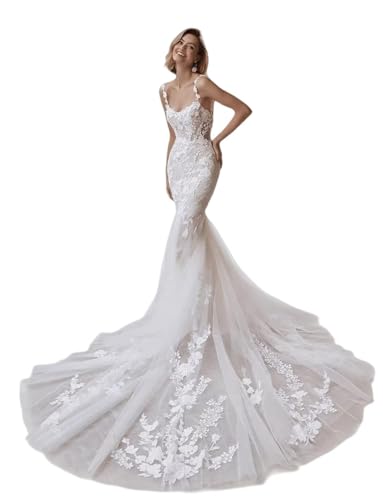 Size 8 Ivory Mermaid Bridal Gown 3D Floral Lace Low Back Wedding Dress Court Train