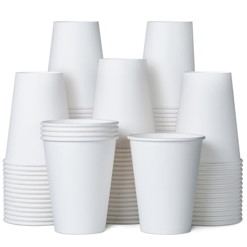 MATICAN Disposable Coffee Cups, 100-Pack 8-oz Bulk Paper Cups for Hot or Cold Drinks, White Cups for Office, Parties, and To-Go Use (No Lids)