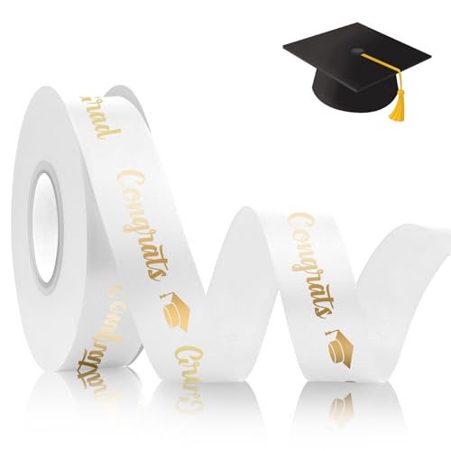 Class of 2026 Ribbon for Flower Bouquet 25 Yards Graduation Ribbons White Ribbon 1 Inch 2026 Congrats Graduation Season Ribbons for DIY Craft Gift White Ribon Leis for Grad Bouquet