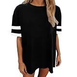 Camiseta de manga corta de gran tamaño para mujer, estilo casual, camiseta de manga corta holgada para uso diario y escapadas de fin de semana Ropa para mujer, Negro , S