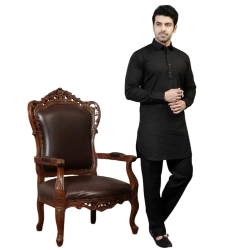 Men’s Solid Black Kurta Pajama Set – Classic Ethnic Wear Cotton Blend Kurta with Straight Pants for Festive & Casual Occasions-image-5