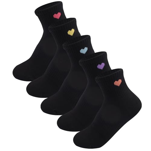 5 Pairs Solid Color Heart Socks Casual Above-ankle Crew Socks for women, Packaged with Present Box - Main Image