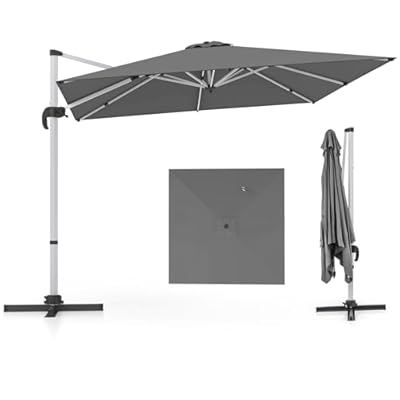 Toolsempire 10ft Cantilever Patio Umbrella, Aluminum Offset Umbrella Square Umbrella with 360-Degree Rotation & Adjustable Tilt, Large Patio Offset Umbrellas for Garden, Pool, Backyard & Deck (Gray)