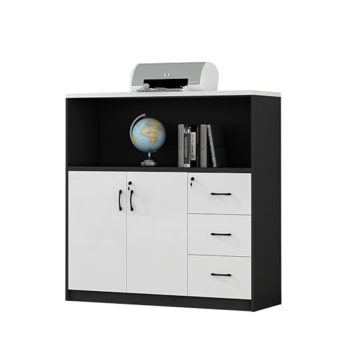 guiling-1986 Caisson de Bureau Classeur en Bois Blanc et Noir à Double Porte avec Trois tiroirs Armoire de Bureau