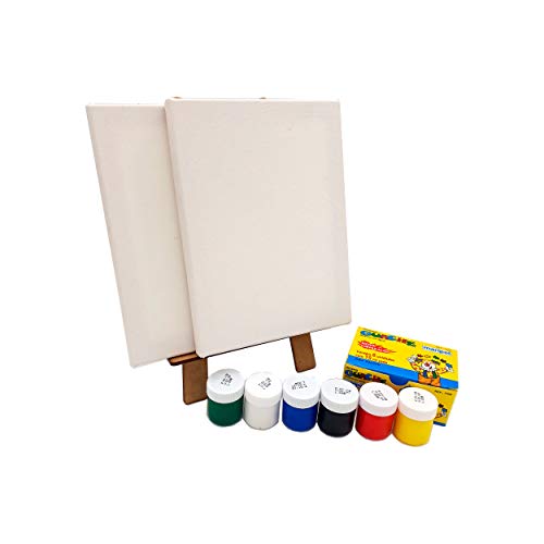 Kit Pintura Infantil C/Mini Cavalete + tintas + 2 Telas + Pincel