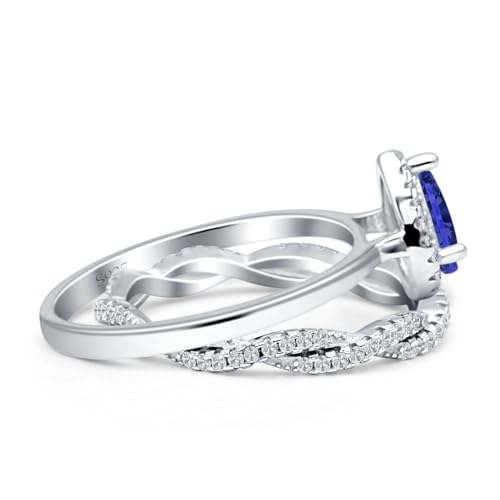 OMRANII Art Deco Two Piece Pear Teardrop Halo Vintage Style Full Eternity Twisted Band Cubic Zirconia Wedding Set Engagement Ring 925 Sterling Silver2