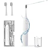 電動歯ブラシ 口腔洗浄器付き電動ハブラシ ジェットウォッシャー 2in1 電動歯ブラシ 口内洗浄機 水流歯ブラシ ノズル 歯石取り 歯間 ジェット 5段階水流モード 高速振動 超強力洗浄技術 USB充電式 IPX7防水 携帯用 軽量 旅行/出張/家庭 プレゼント 替え歯ブラシ*2本 ホワイト