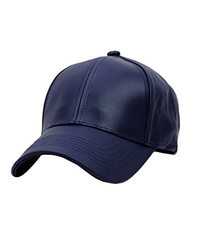 NYFASHION101 Unisex Adjustable Genuine Leather Baseball Cap Hat, Made in USA, Navy