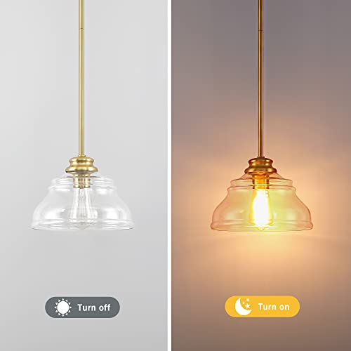 Mexo Industrial Pendant Lighting Fixture Clear Glass Shade Pendant Farmhouse 10" Close To Ceiling Lights Brushed Gold Hanging Chandelier For Hallway Bedroom, Kitchen Entryway #TOP2
